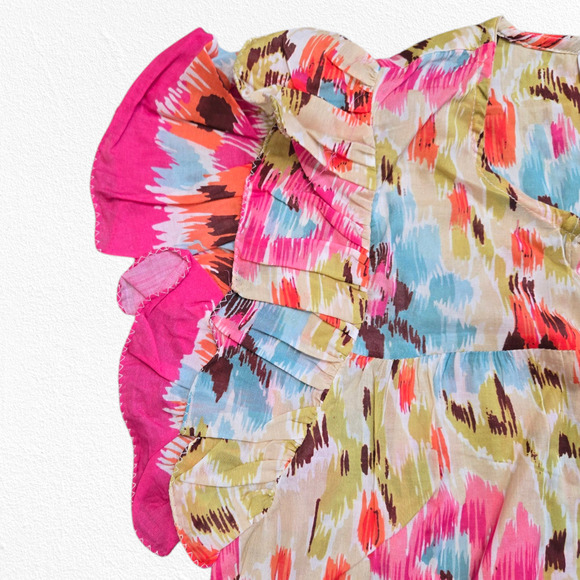 House of Harlow Pink Floral Zoey Khaki Floral Ruffle Sleeve Blouse Size Large - Picture 4 of 13